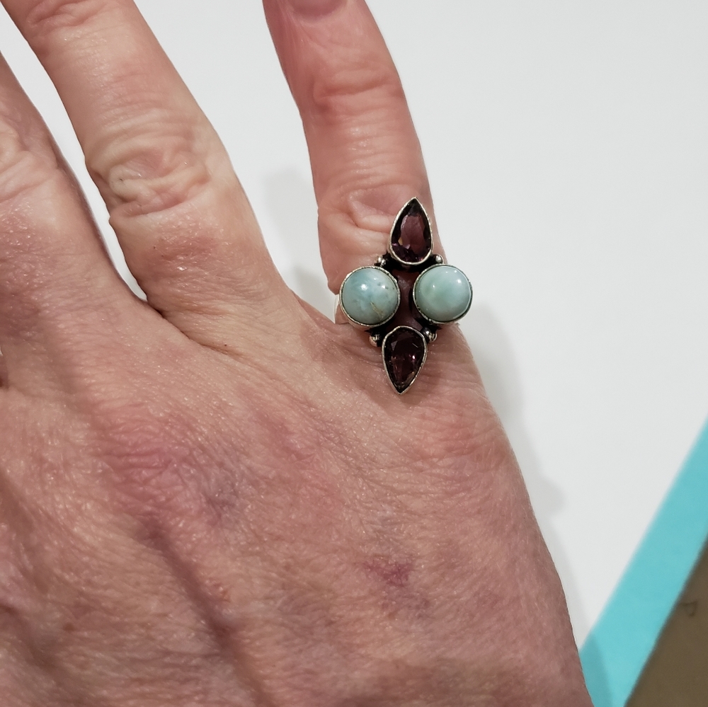 Handmade Owyhee Opal Amethyst 925 Unique Ring - Picture 11 of 11